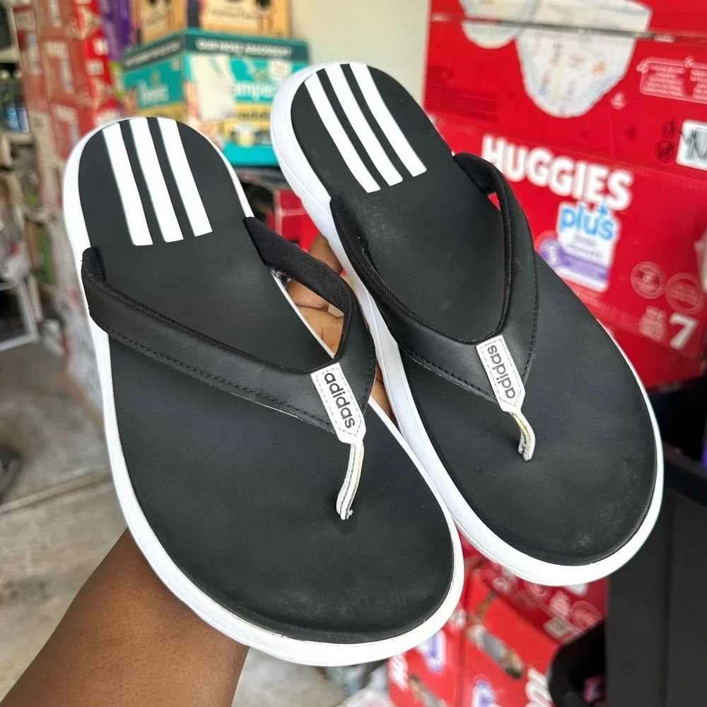 Adidas Comfort Flip Flop Thong Sandals Men's Size 10 Black White